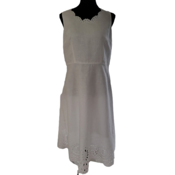 Talbot Sleeveless White Eyelet Trim Linen Dress EUC Size 12 - Picture 1 of 9
